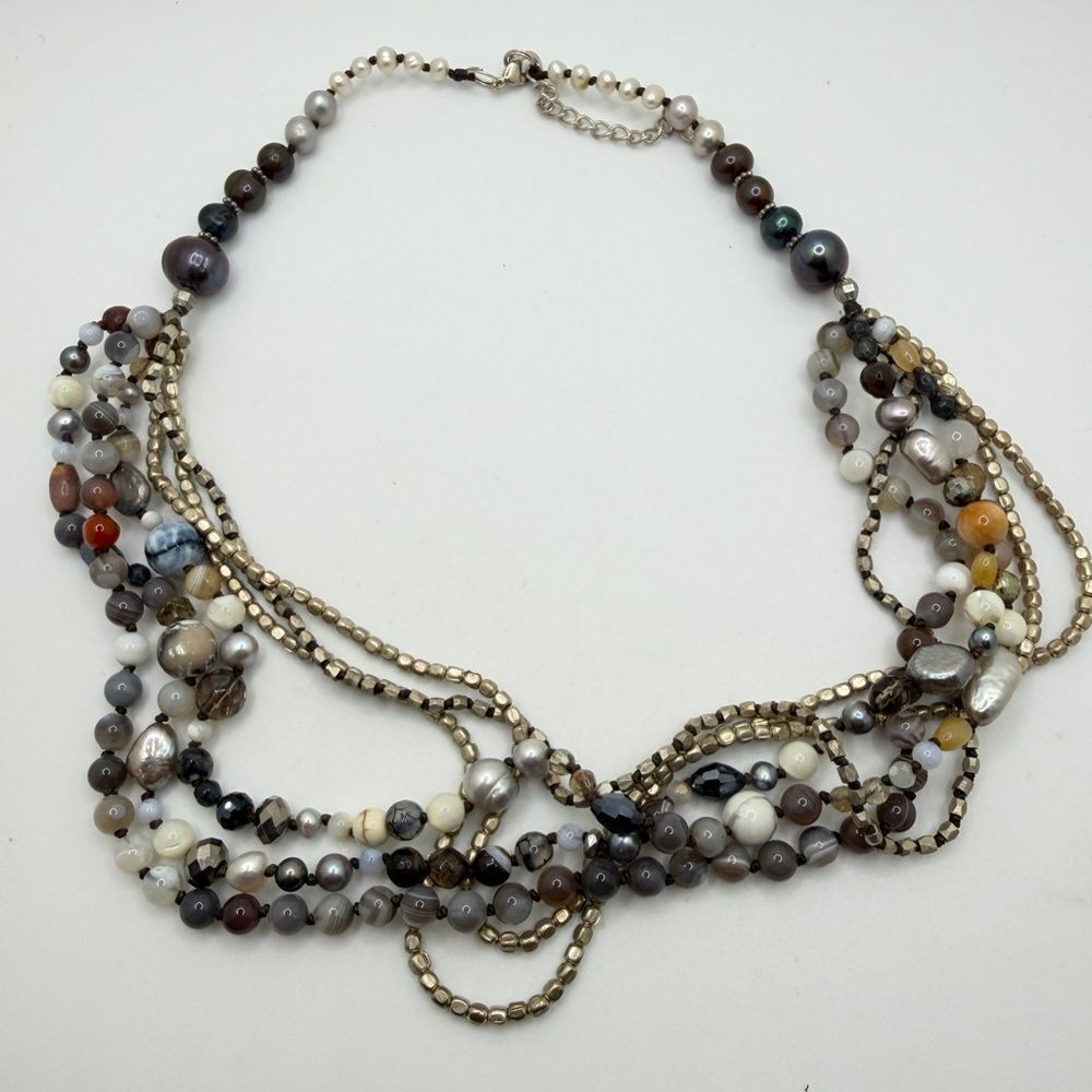 19" Signed Nakamol Pearl,‎ multi-stone, faceted glass beaded necklace!